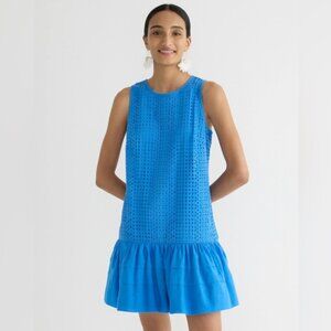 J. Crew Pleated-hem shift dress in eyelet XS Sail Blue